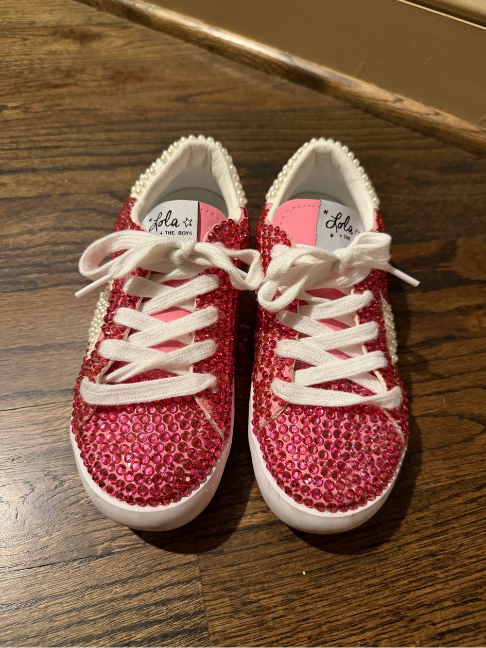 Lola + The Boys Girls Pink Pearl & Rhinestone  Sneakers